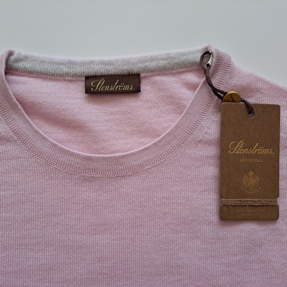 New Stenstroms Men's Merino Wool Long Sleeve Pink Shirt Pullover Sweater Sz S/M - Picture 9 of 16